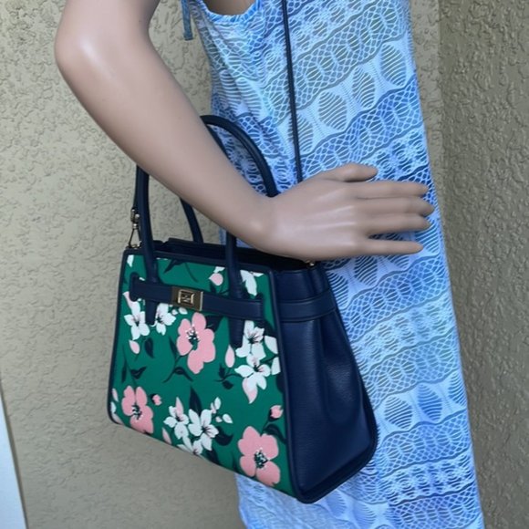 Kate Spade Lucia Lily Blooms Medium Satchel Green Multi - Picture 16 of 16